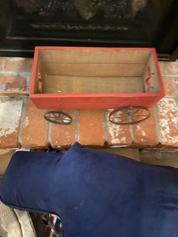 Red Wooden Wagon With Metal Wheels And Stars