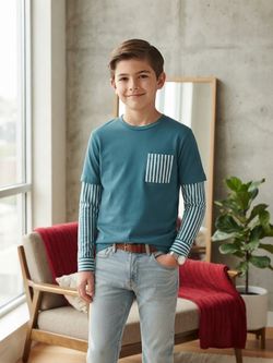 Boys Teal Layered Look Long Sleeve Shirt