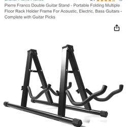 Pierre Franco Double Guitar Stand, Folding Rack Holder Frame, Acoustic, Electric, Bass Guitars NEW 