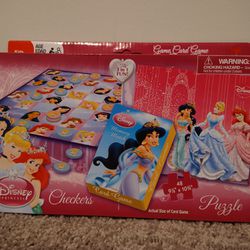 NEW IN BOX Disney  Princess 3 In 1 Fun! Checkers, Memory Match Card Game and 48 Piece Puzzle