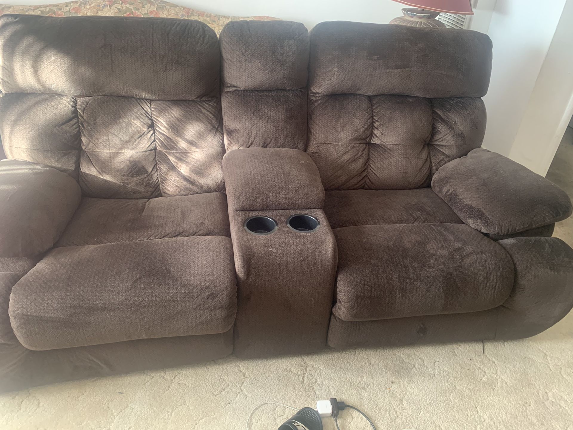 Movie reclining couch with cup holders