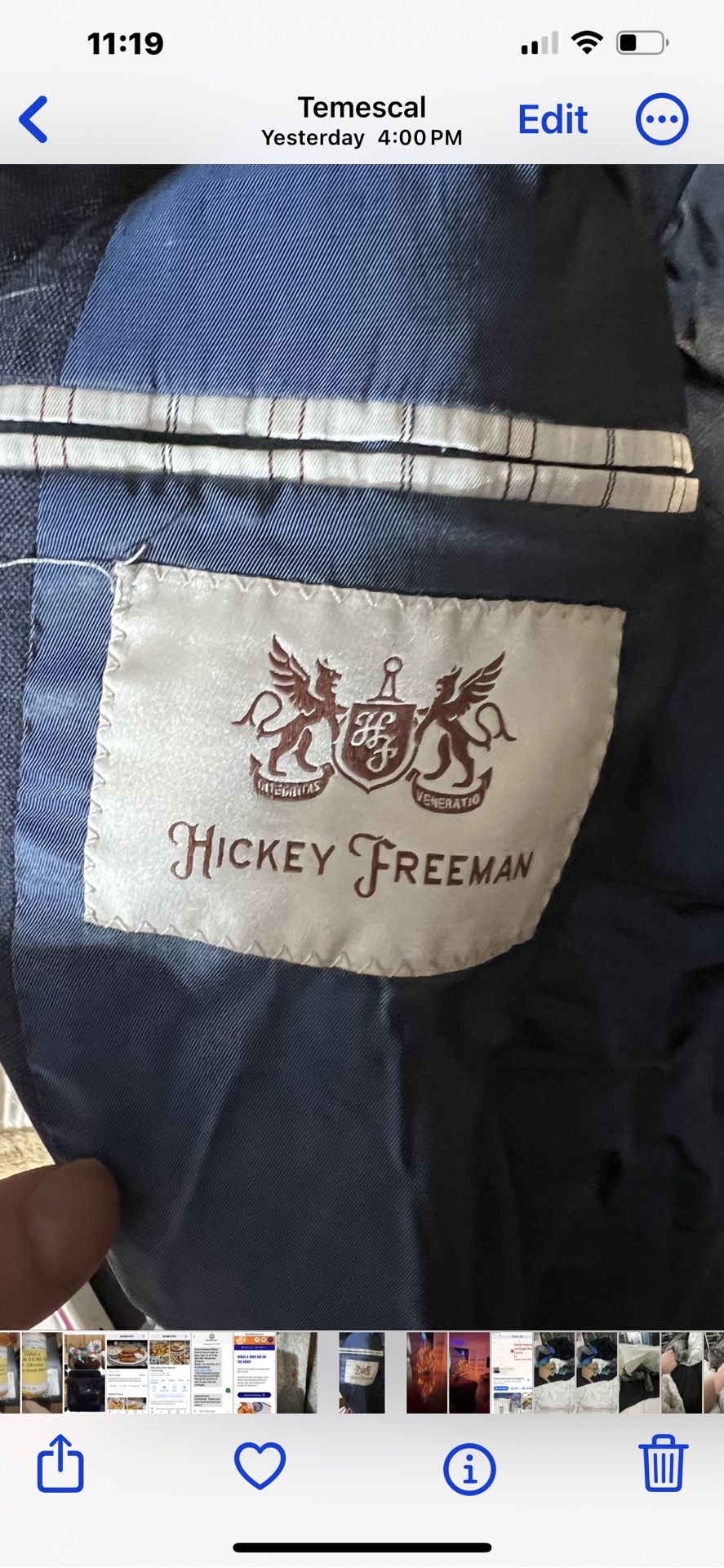 Hickey Freeman Suit Jacket Mens Canterbury Blazer Blue Plaid Wool Two Button Preowned