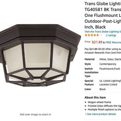 Trans Globe Lighting TG40581 BK Flushmount Lantern Outdoor Post Lights Black