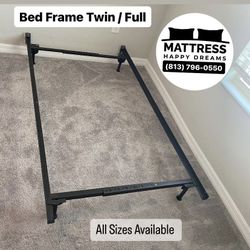 Metal Bed Frame Adjustable To Twin/Full Size Holds Up To 1000 lb. Distributed Weight 63” L. Delivery Available