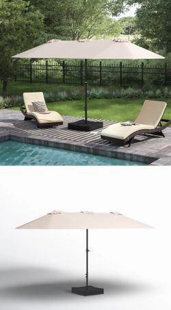 Brand New in sealed box 15’ x 9’ Rectangular Patio Market Umbrella with Base – Beige