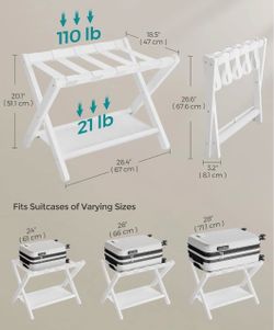SONGMICS Bamboo Luggage Rack Folding Suitcase Stand w/ Storage Shelf Set of 2 - White
