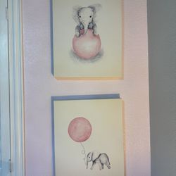 Elephant Portraits For Baby Girl Nursery 