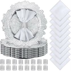 72 Pcs (Charger Plates Set Bulk 24 Pcs 13'' ,24 Napkin Rings and 24 Cloth ) -NEW (3018/3)