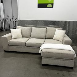 Ivory/ Beige Living Spaces Sofa Sectional, Interchangeable Chaise 