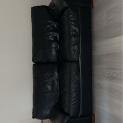 Genuine Black Leather Sofa & Loveseat 