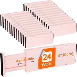 24 Pack 11"-17" Expandable Pink Plastic Drawer Separator for Dresser, Kitchen, Closet, Nursery, Office Organization & Storage