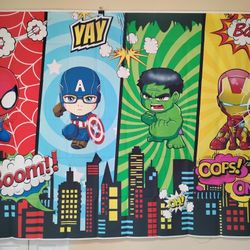 Superheroes Backdrop 7 Ft x 5 Ft NEW 
