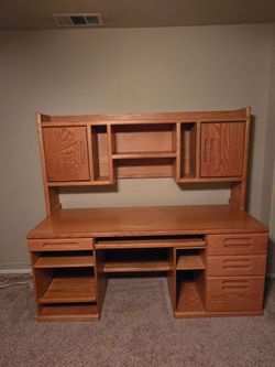 Wood Desk with Storage Attachment