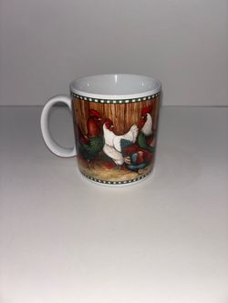 David Carter Brown 2002 Sakura On the Farm Rooster Chicken Mug Oneida Farmhouse