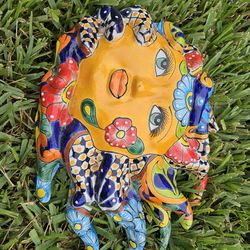 Vibrant Talavera Style Ceramic Sun Wall Art - Hand-Painted Mexican Folk Art