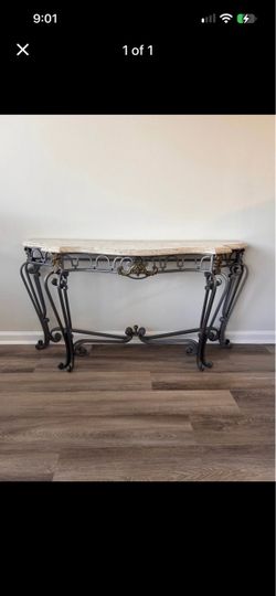 Wrought Iron Console Table with Marble Top