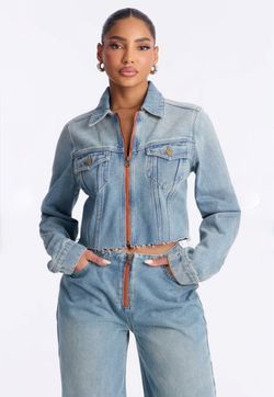 Cropped Denim Jacket with Zip Front