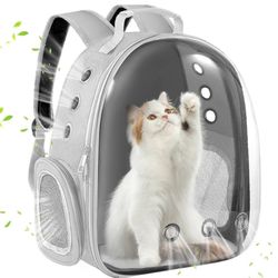 Gray-PetPack Adorable Bubble Carrying Bag for Small, medium dogs Cats, Space Capsule Pet Park, Hiking backpack, Airline Approved Travel 