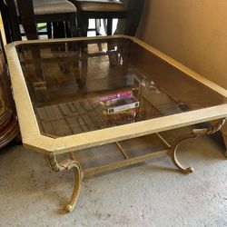 Smoked Glass and Metal Coffee Table