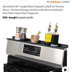 StoveShelf 30" Length Black Magnetic Shelf for Kitchen Stove Storage