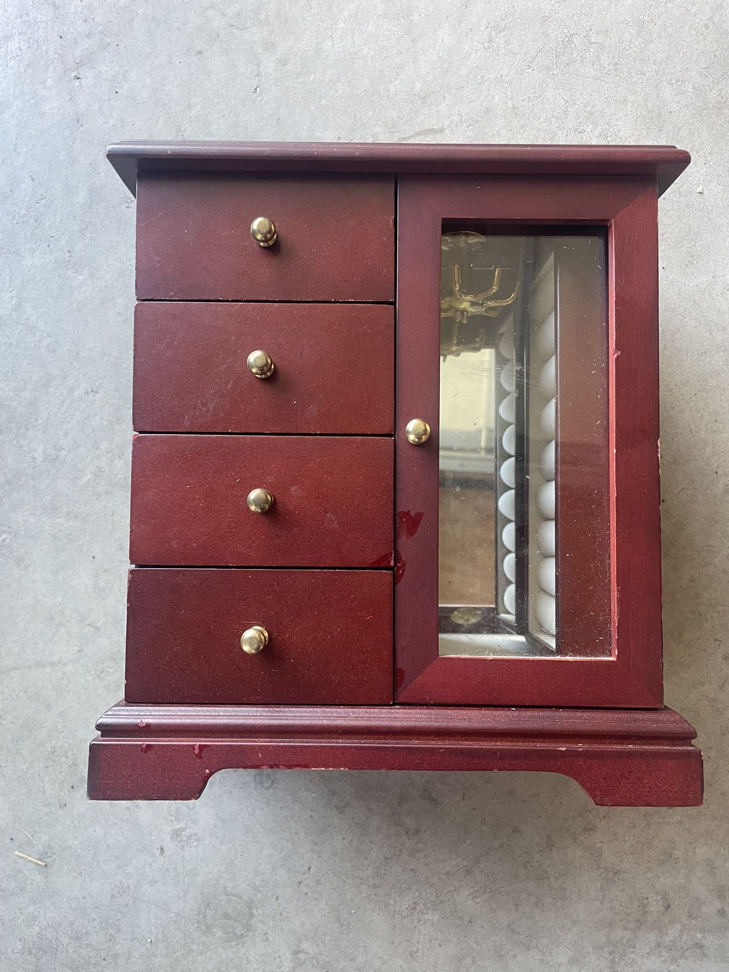 Jewelry Organizer - Cherry wood finish with drawers,necklace holder,ring holder
