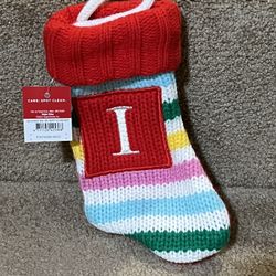 WONDERSHOP TARGET MINI CHRISTMAS STOCKING LETTER I MONOGRAM RAINBOW 8" KNIT NEW