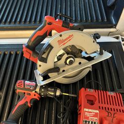 Milwaukee Skill Saw, Drill Driver, Charger 