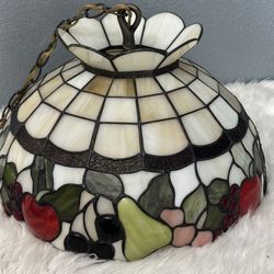 Stain Glass Vintage Dale Tiffany Colorful Fruit Pattern Hanging Ceiling Fixture Lamp