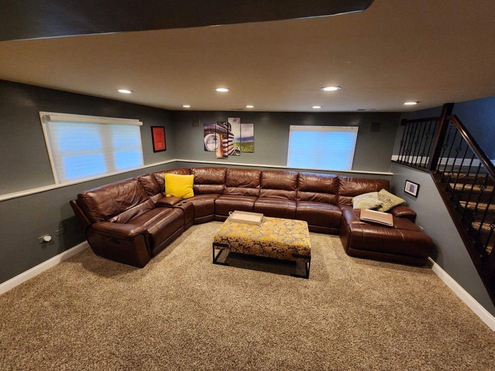 6 Piece Leather Sectional With Oversized Power Recliner