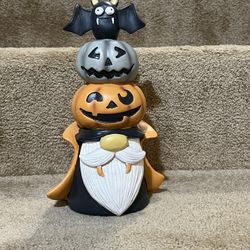 Halloween decor Gnome Bat Pumpkin Totem pole stack 9” tall resin figure