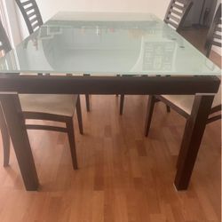 5 Piece Glass Wood Dining Set Table Chairs 