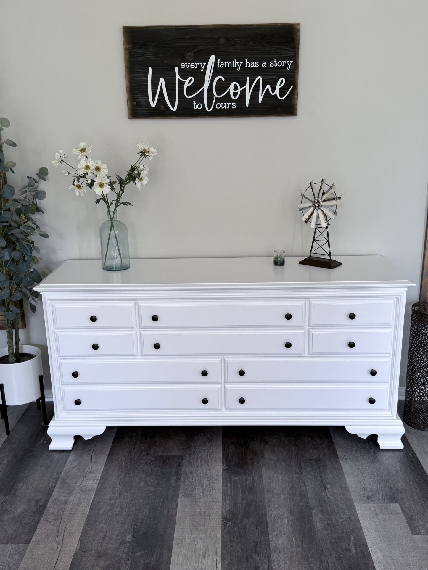 Refinished Solid Wood Swan White Wide Bedroom Dresser TV Stand Delivery Available
