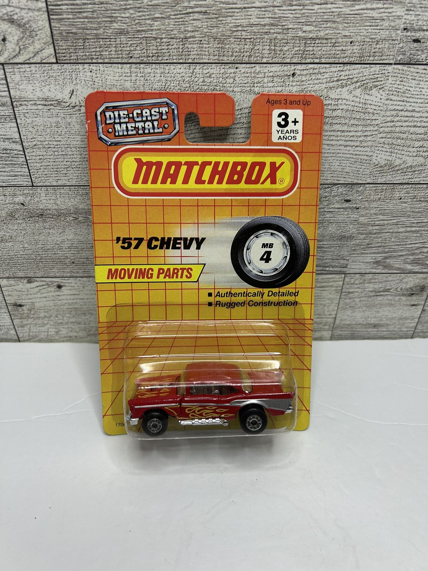 Vintage Matchbox Red  ’1957 Chevy with Flames / Moving Parts • Die Cast Metal  • Made in Thailand 