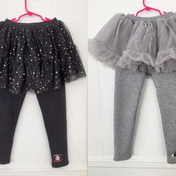 2 pieces of Girls Leggings with Ruffle Tutu Skirt Warm Fleece Lined Tutu Pants