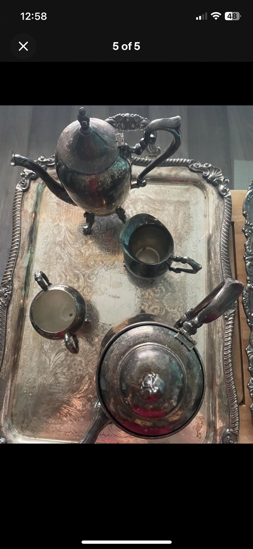 Silver Played Copper Tea Set With 2 Trays
