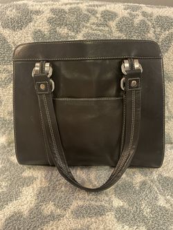 Black Leather Laptop Bag - Perlina New York