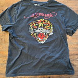Ed Hardy Mens Tiger Rhinestone Graphic T-Shirt Gray Short Sleeve