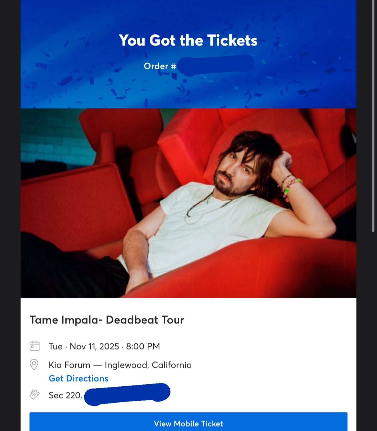 Tame Impala Single Ticket Tuesday November 11 11/11