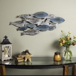 School of Fish Modern Metal Wall Art, Perfect for Coastal, Nautical, Beach, or Boat Decor, Collector, Vacation House, Blues and Silver Wall Art Brand 