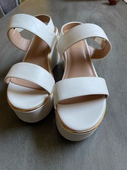 White Platform Sandals with Gold Trim