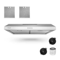 TITTLA 30" 600 CFM Stainless Steel Kitchen Under Cabinet Range Hood with 2 x 2W LED Lights and 2 Replacement Charcoal Filter