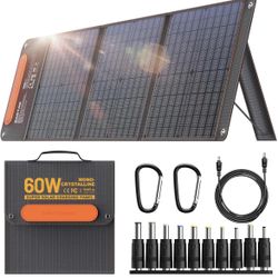 60W Portable Solar Panel Chargers with 15V USB and 18V DC, IP65 Waterproof Solar Panel with Lightweight Storage Bag, Fast Charging Foldable Panel Powe