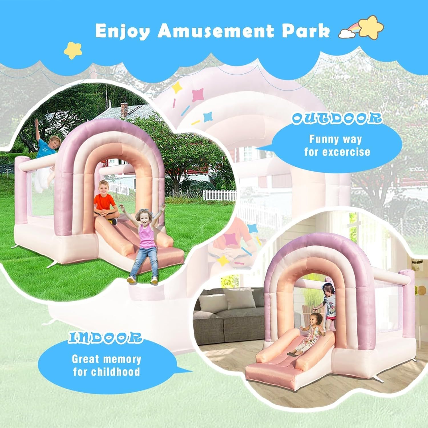 Dream Castle Bounce House, Kids Bounce House with Slide,110 x 81 x 90 inch .Toddler Bouncy House with Blower for Indoor Outdoor, Ideal Gifts for Kids(