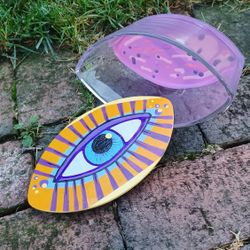 Upcycled 1 of 1 Mystical Eye Painted Wood & Glass Stash Jar