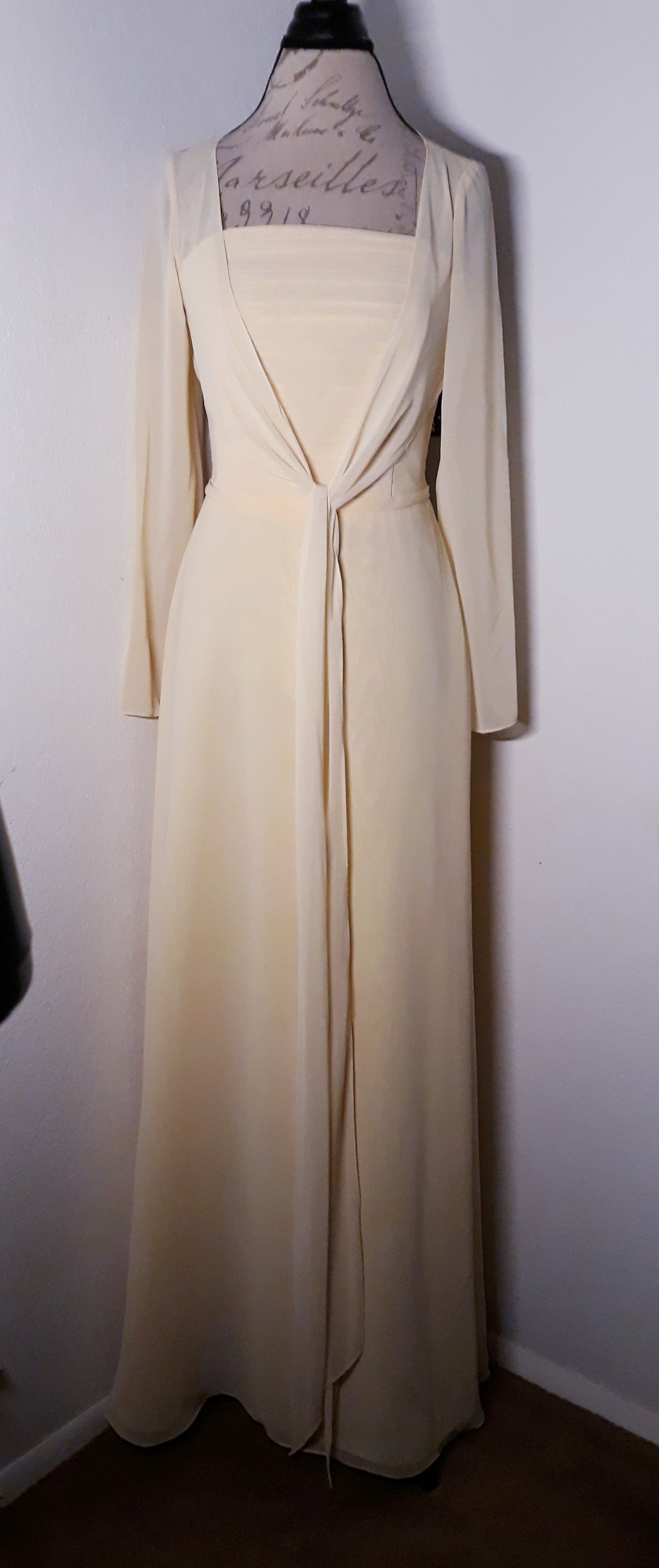Pale Yellow Strapless Formal Dress Eith Sheer Cover Up Sz 12
