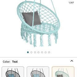 Macramé Hanging Chair, Handwoven Teal Color 