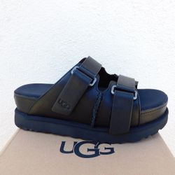 Women's UGG Goldenstar Hi Platform Slide Sandals - Black Leather - Size 6, 7