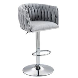 Adjustable Swivel Bar Stools with Woven Backs, Set of 2 - Gray