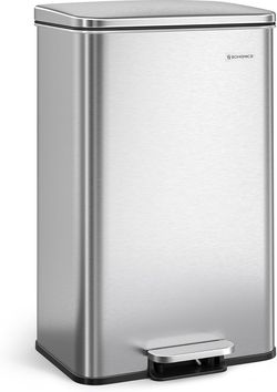 Trash Can, 10.5 Gallon (40 L) Garbage Can, Large Step Trash Bin with Lid, Stainless Steel, Soft Close, 15 Trash Bags Included, Silver ULTB540E40