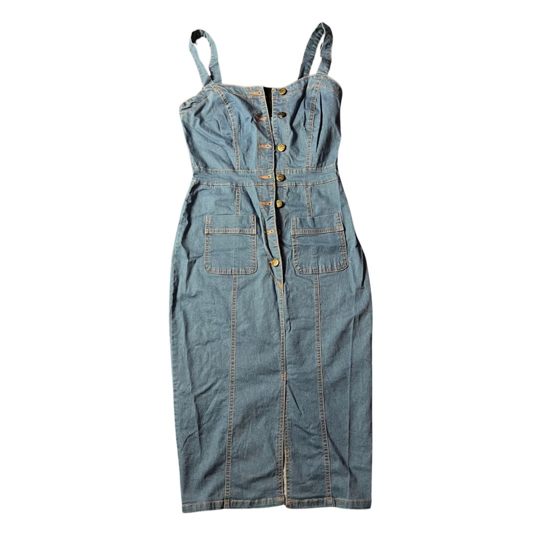 Women’s Sexy Slim Button Overalls Denim Strap Dress